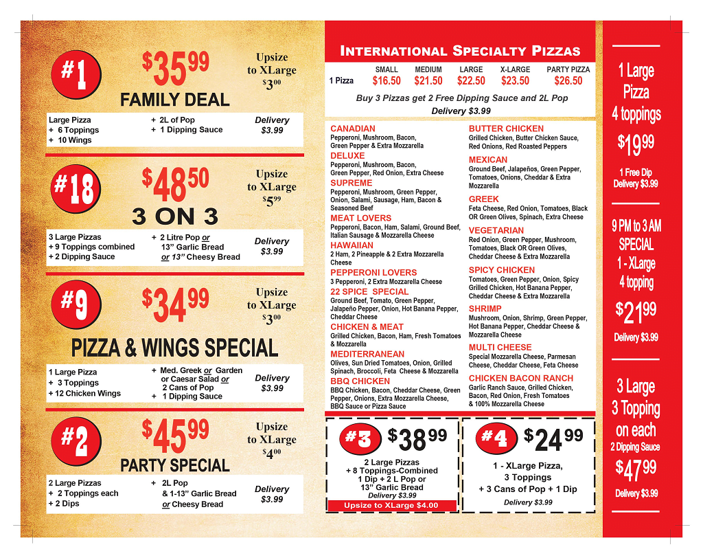 222 Pizza Menu Special |Pizza 22 Winnipeg | Delivery $3.99